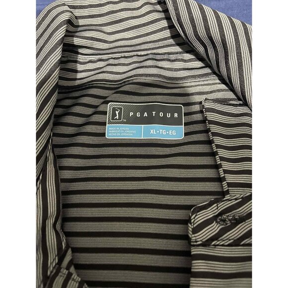 PGA Tour Polo Shirt Mens Extra Large Black Gray Striped Golf Performance XL - Picture 3 of 5